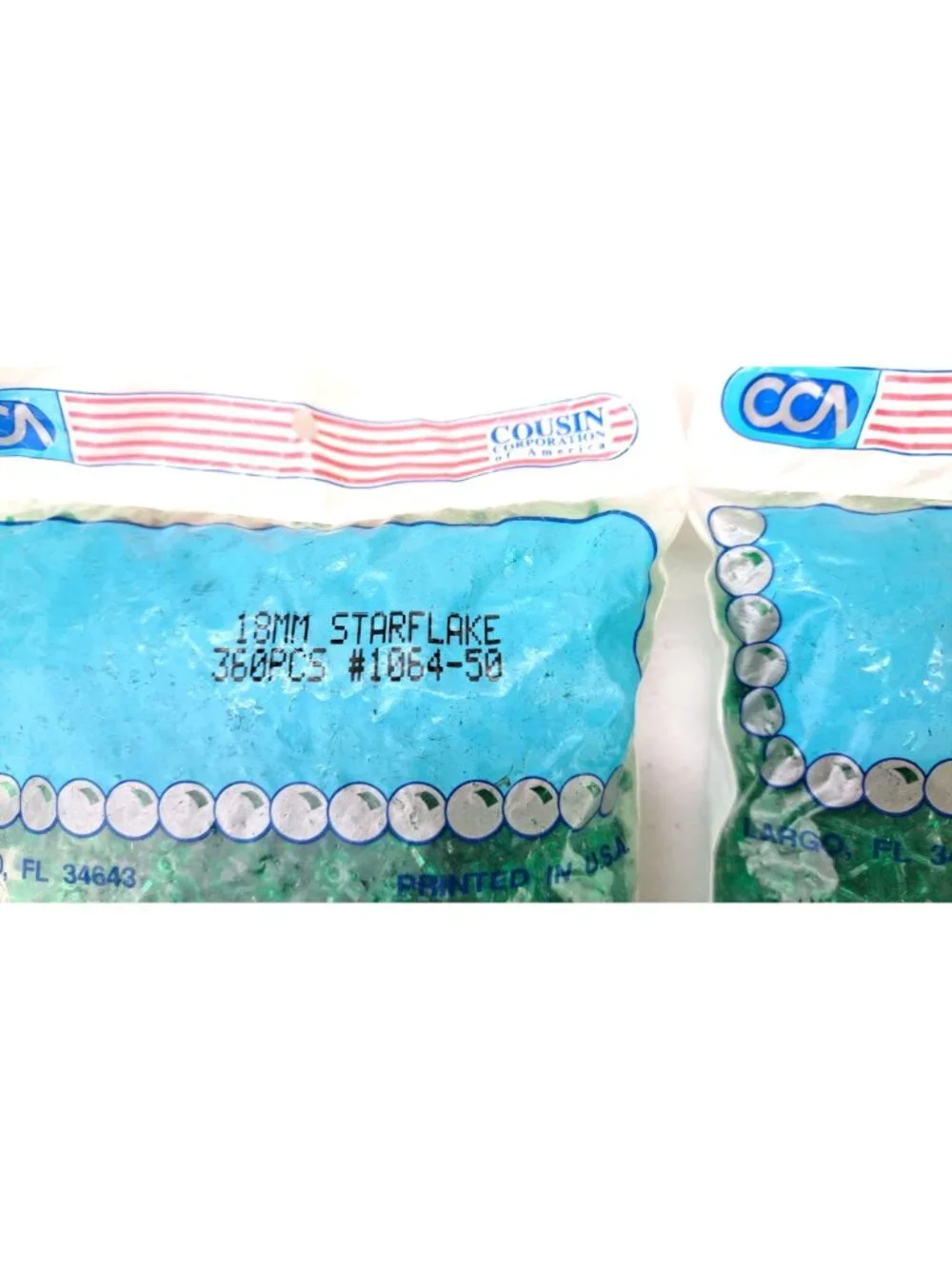 Vintage 18mm Clear Green Starflake Plastic Bead 2 Bags 720 Total Pieces Lot New